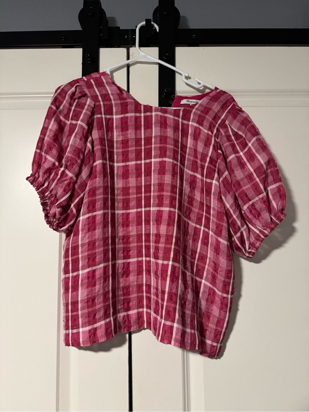 Madewell Plaid Puff-Sleeve Top